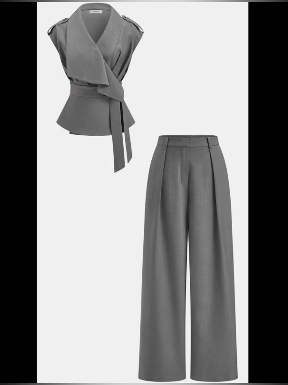 Wrap Front Fitted Top & Pleated Pants Set
